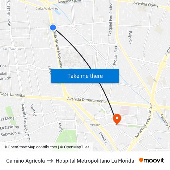 Camino Agrícola to Hospital Metropolitano La Florida map