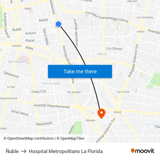 Ñuble to Hospital Metropolitano La Florida map