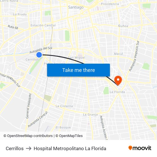 Cerrillos to Hospital Metropolitano La Florida map