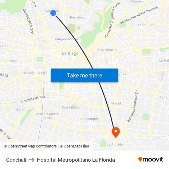 Conchalí to Hospital Metropolitano La Florida map