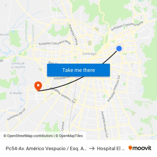 Pc54-Av. Américo Vespucio / Esq. Av. Cristóbal Colón to Hospital El Carmen map