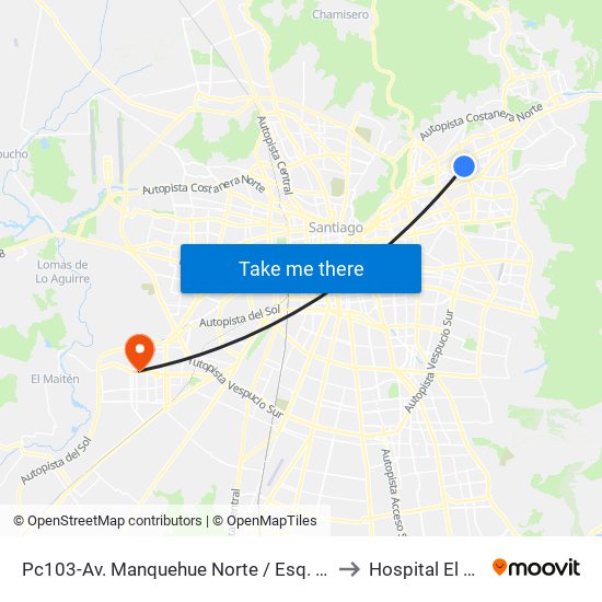 Pc103-Av. Manquehue Norte / Esq. Av. Pdte. Riesco to Hospital El Carmen map