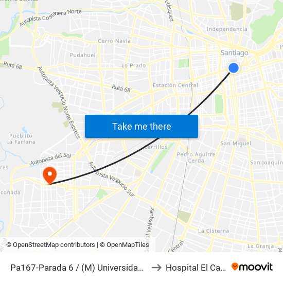 Pa167-Parada 6 / (M) Universidad De Chile to Hospital El Carmen map