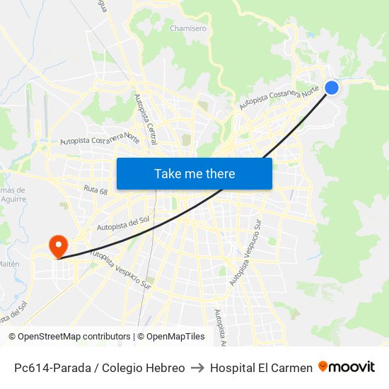 Pc614-Parada / Colegio Hebreo to Hospital El Carmen map