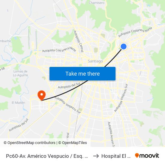 Pc60-Av. Américo Vespucio / Esq. Av. Pdte. Kennedy to Hospital El Carmen map