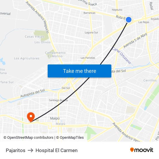 Pajaritos to Hospital El Carmen map