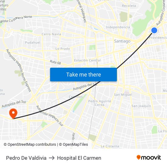 Pedro De Valdivia to Hospital El Carmen map