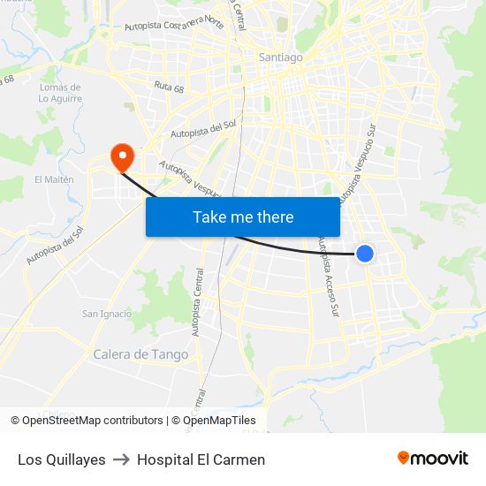 Los Quillayes to Hospital El Carmen map