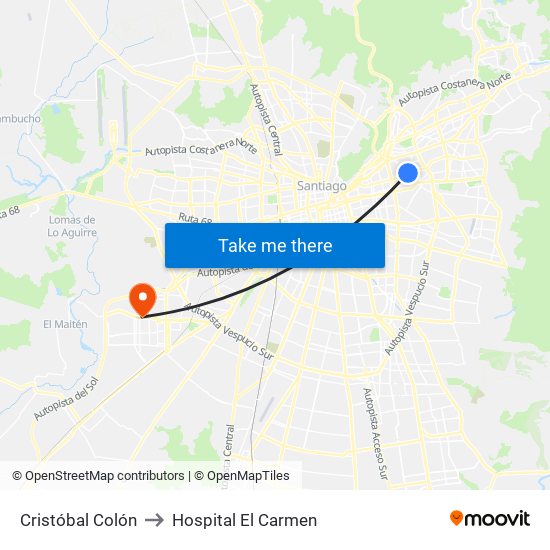 Cristóbal Colón to Hospital El Carmen map