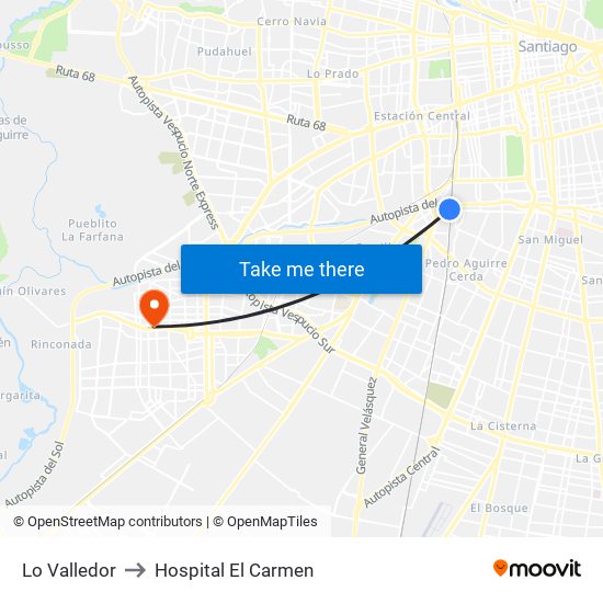 Lo Valledor to Hospital El Carmen map