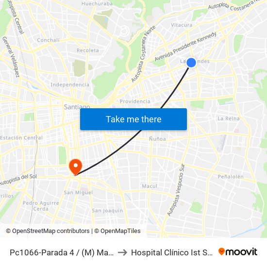 Pc1066-Parada 4 / (M) Manquehue to Hospital Clínico Ist Santiago map