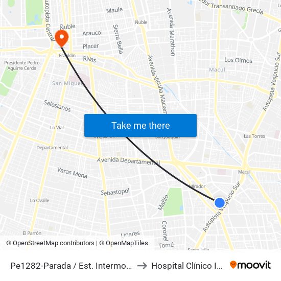 Pe1282-Parada / Est. Intermodal De La Florida to Hospital Clínico Ist Santiago map