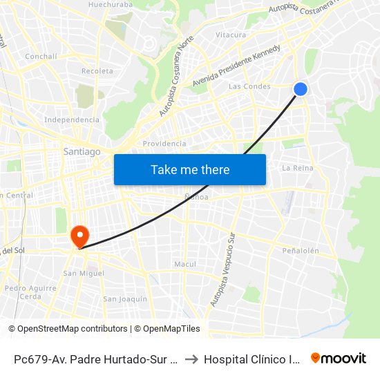 Pc679-Av. Padre Hurtado-Sur / Esq. Patagonia to Hospital Clínico Ist Santiago map