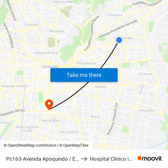 Pc163-Avenida Apoquindo / Esq. La Capitanía to Hospital Clínico Ist Santiago map