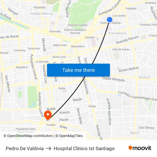 Pedro De Valdivia to Hospital Clínico Ist Santiago map