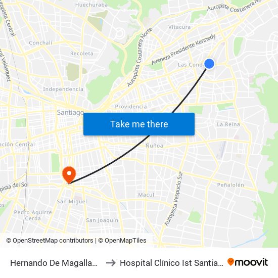 Hernando De Magallanes to Hospital Clínico Ist Santiago map