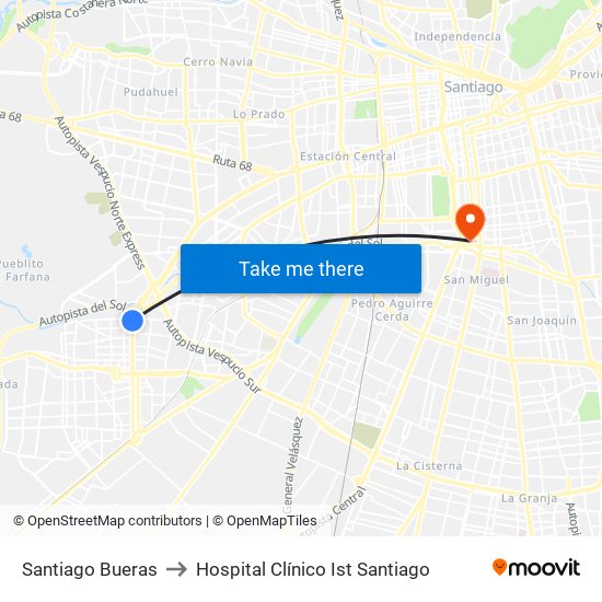 Santiago Bueras to Hospital Clínico Ist Santiago map