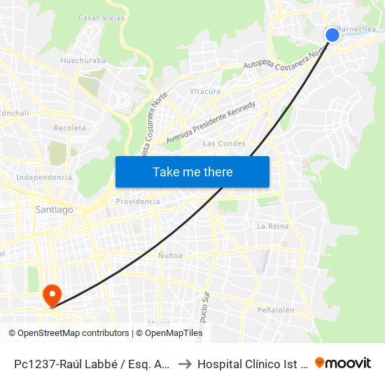 Pc1237-Raúl Labbé / Esq. Av. La Dehesa to Hospital Clínico Ist Santiago map