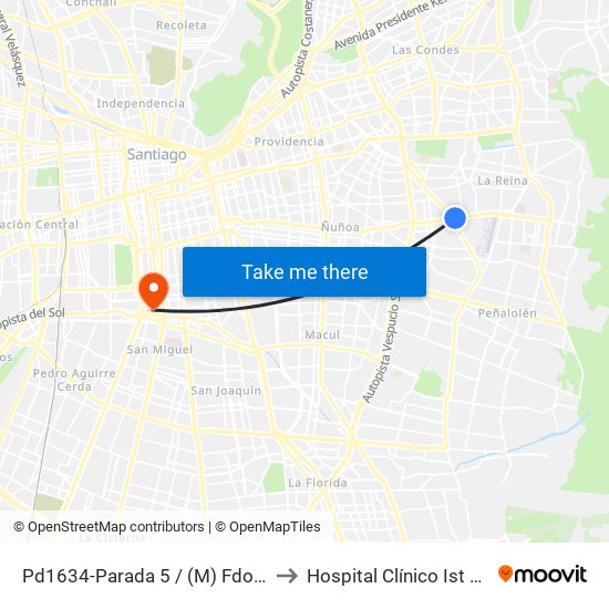 Pd1634-Parada 5 / (M) Fdo.Castillo V. to Hospital Clínico Ist Santiago map