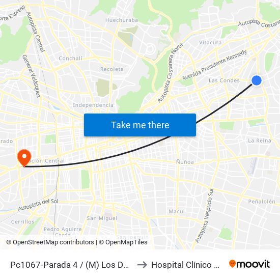 Pc1067-Parada 4 / (M) Los Dominicos to Hospital Clínico Mutual map