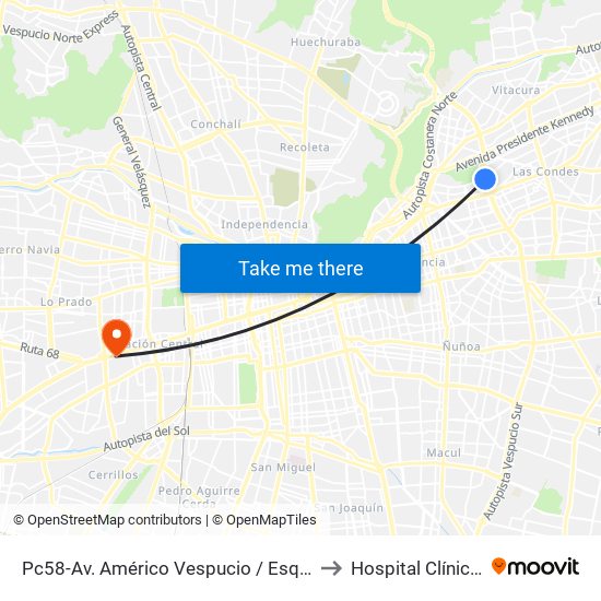 Pc58-Av. Américo Vespucio / Esq. Av. Pdte. Riesco to Hospital Clínico Mutual map