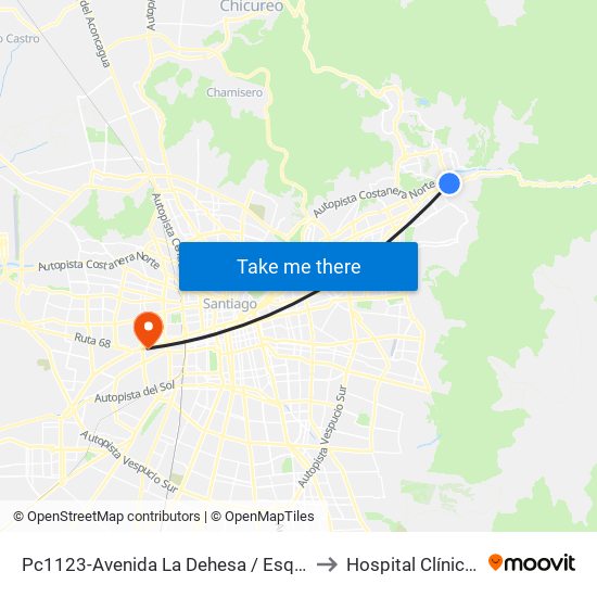 Pc1123-Avenida La Dehesa / Esq. Av. Las Condes to Hospital Clínico Mutual map