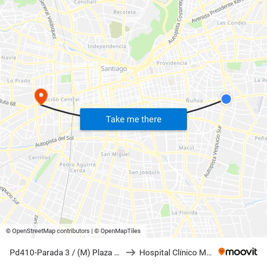 Pd410-Parada 3 / (M) Plaza Egaña to Hospital Clínico Mutual map