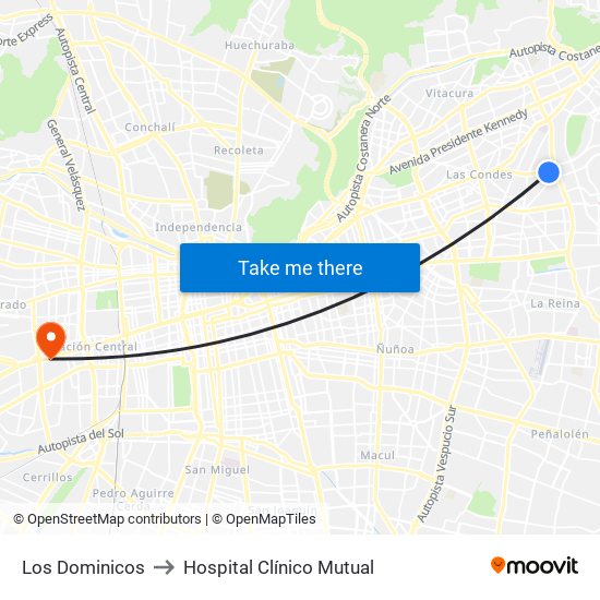 Los Dominicos to Hospital Clínico Mutual map