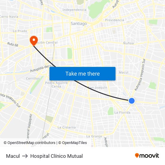 Macul to Hospital Clínico Mutual map