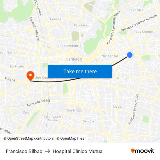 Francisco Bilbao to Hospital Clínico Mutual map