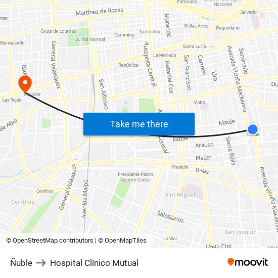 Ñuble to Hospital Clínico Mutual map