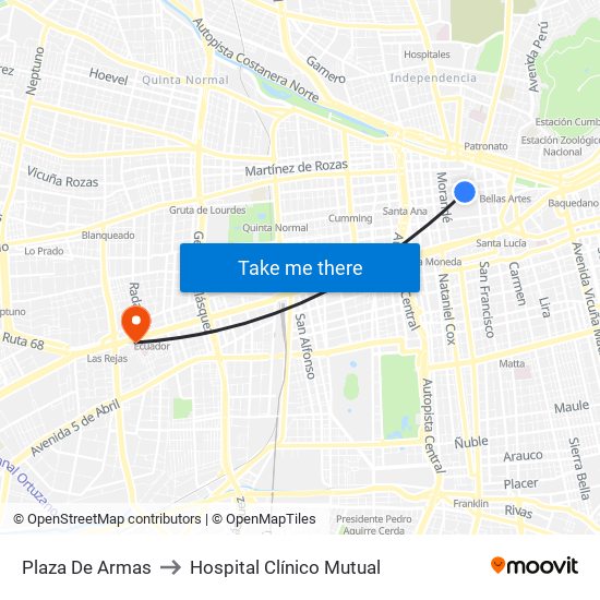 Plaza De Armas to Hospital Clínico Mutual map