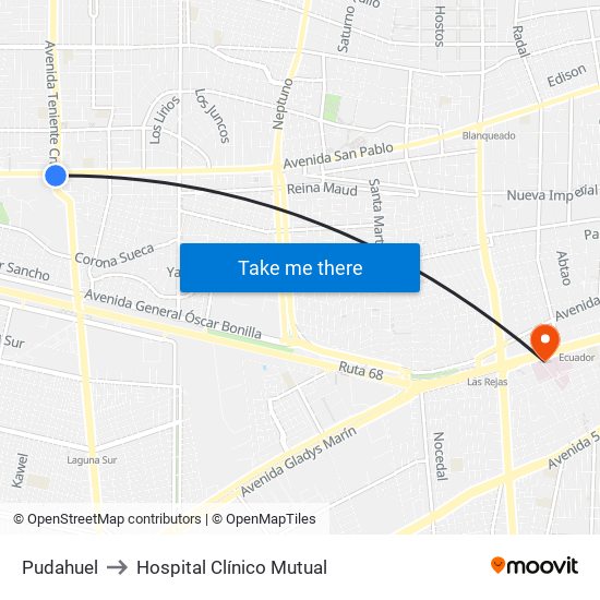 Pudahuel to Hospital Clínico Mutual map