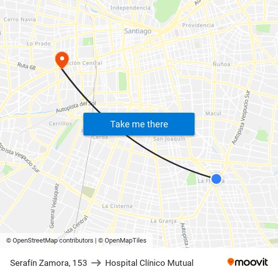 Serafín Zamora, 153 to Hospital Clínico Mutual map