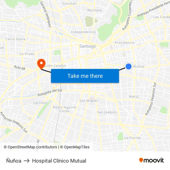 Ñuñoa to Hospital Clínico Mutual map