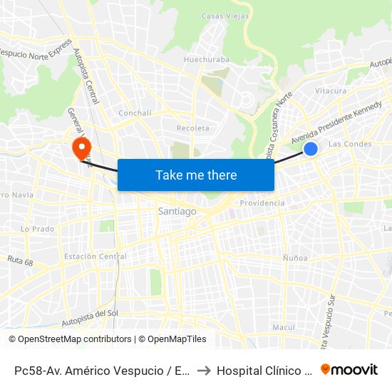 Pc58-Av. Américo Vespucio / Esq. Av. Pdte. Riesco to Hospital Clínico Félix Bulnes map