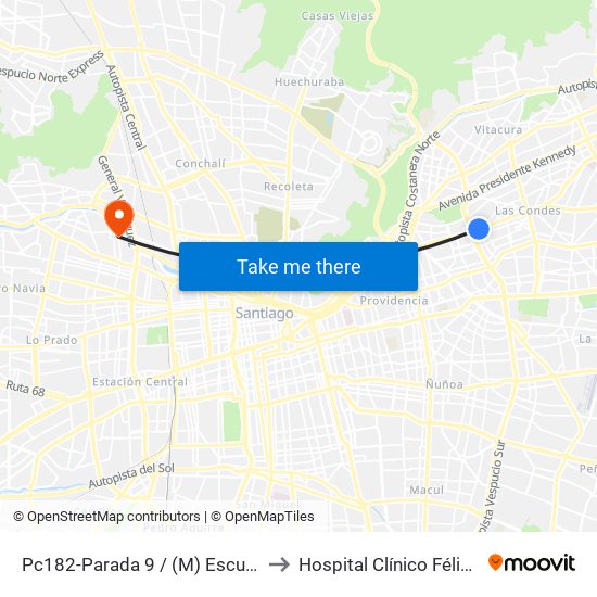 Pc182-Parada 9 / (M) Escuela Militar to Hospital Clínico Félix Bulnes map