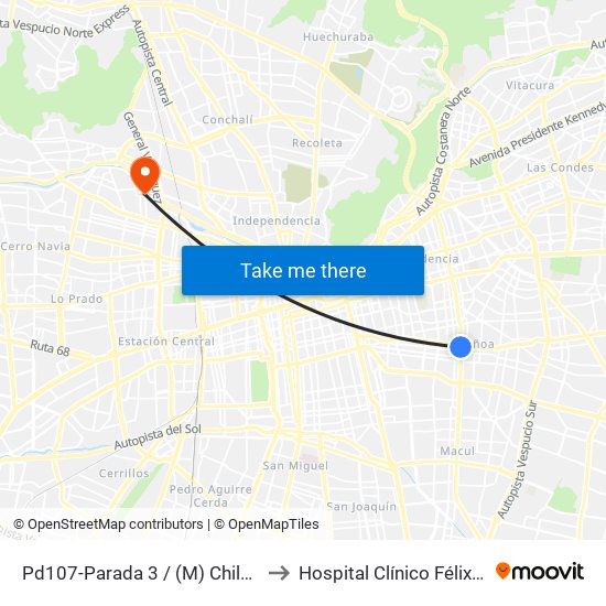 Pd107-Parada 3 / (M) Chile España to Hospital Clínico Félix Bulnes map