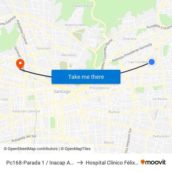 Pc168-Parada 1 / Inacap Apoquindo to Hospital Clínico Félix Bulnes map