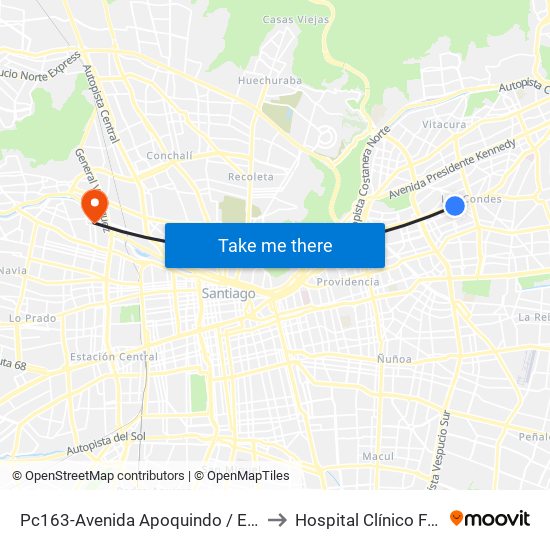 Pc163-Avenida Apoquindo / Esq. La Capitanía to Hospital Clínico Félix Bulnes map