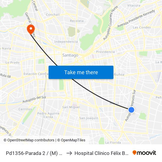 Pd1356-Parada 2 / (M) Quilín to Hospital Clínico Félix Bulnes map