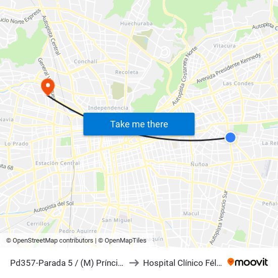 Pd357-Parada 5 / (M) Príncipe De Gales to Hospital Clínico Félix Bulnes map