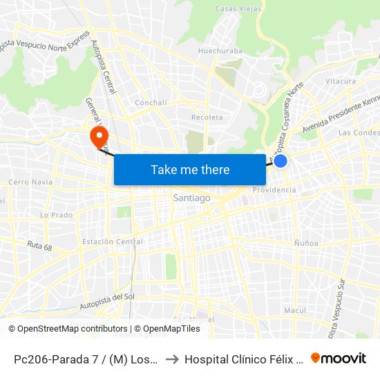 Pc206-Parada 7 / (M) Los Leones to Hospital Clínico Félix Bulnes map