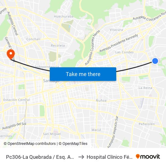 Pc306-La Quebrada / Esq. Avenida La Paz to Hospital Clínico Félix Bulnes map