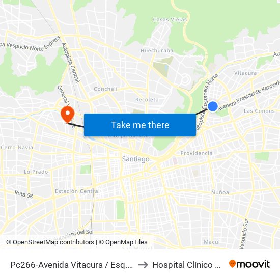 Pc266-Avenida Vitacura / Esq. Nueva Costanera to Hospital Clínico Félix Bulnes map