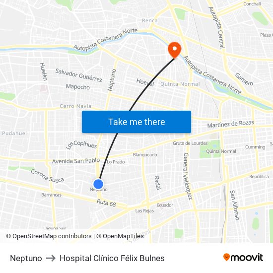 Neptuno to Hospital Clínico Félix Bulnes map