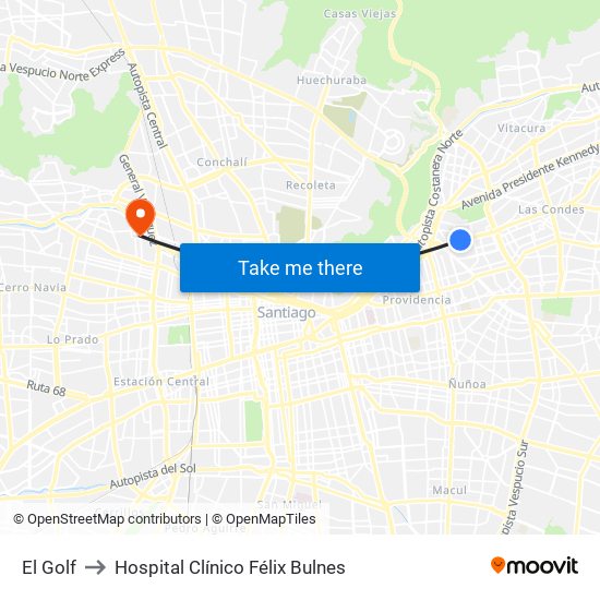 El Golf to Hospital Clínico Félix Bulnes map