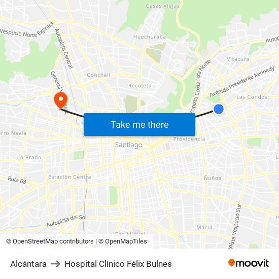 Alcántara to Hospital Clínico Félix Bulnes map