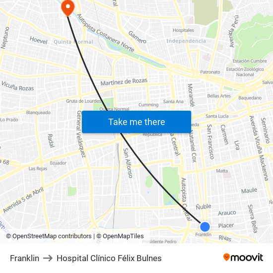 Franklin to Hospital Clínico Félix Bulnes map