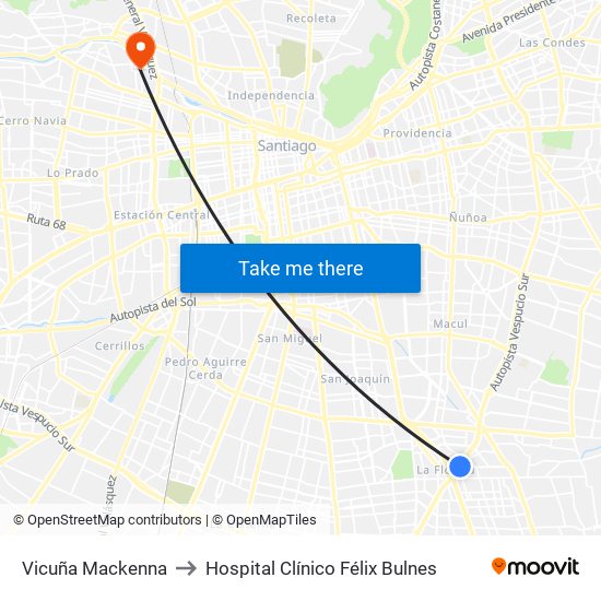 Vicuña Mackenna to Hospital Clínico Félix Bulnes map